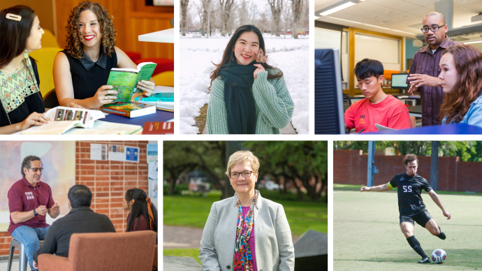 A collage of Trinity faculty, staff, students, and alumni either in action shots or in portraits